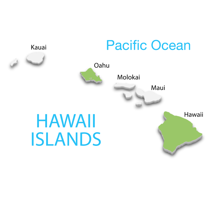 A map of all Hawaii Islands.