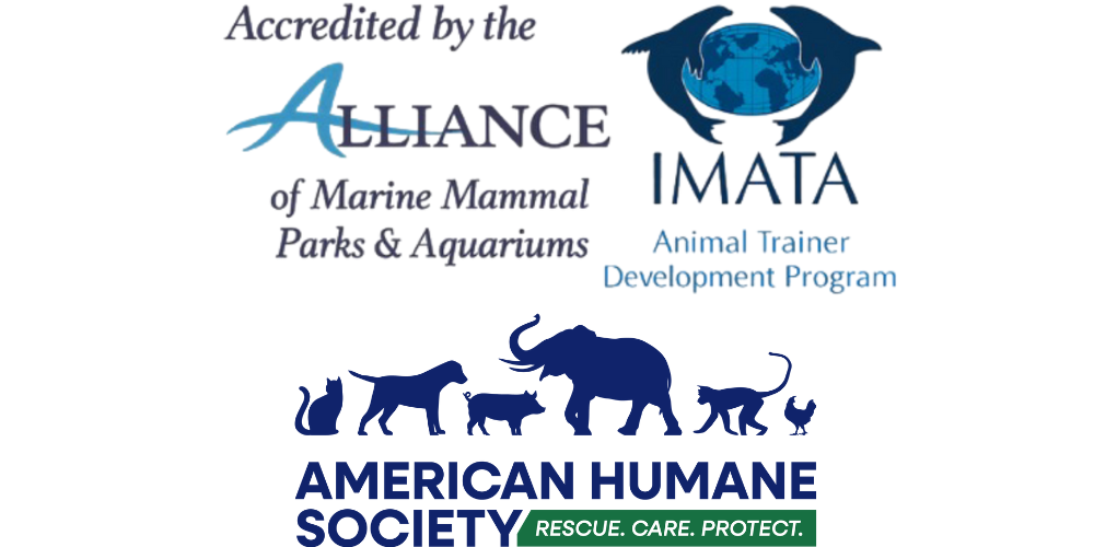 Logos of Alliance of Marine Parks, IMATA, American Humane Society with animals and text.