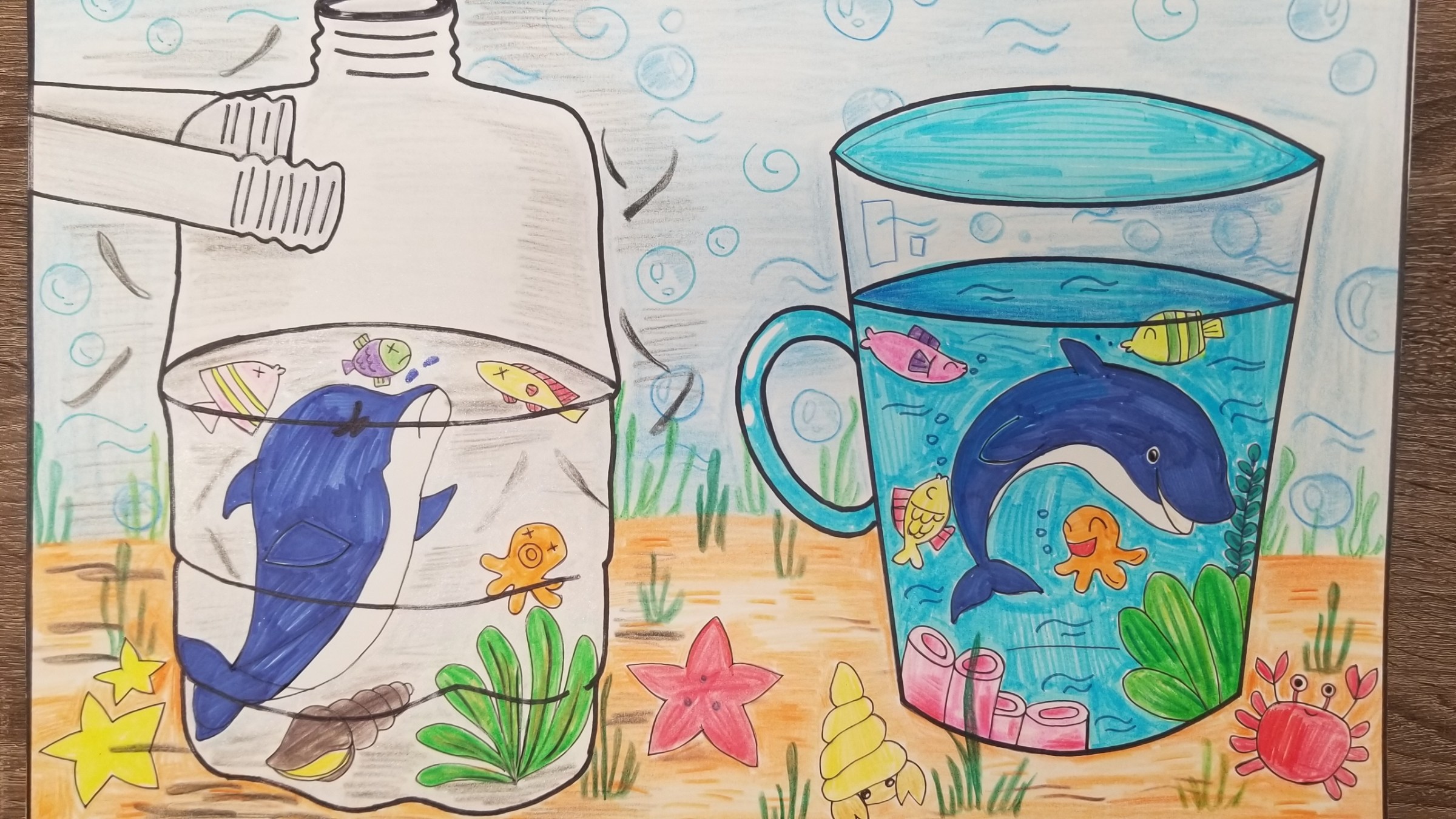 marine life in plastic marine life in clean water