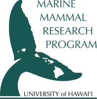 Logo with whale tail and Hawaiian islands, text: Marine Mammal Research Program, University of Hawai'i.