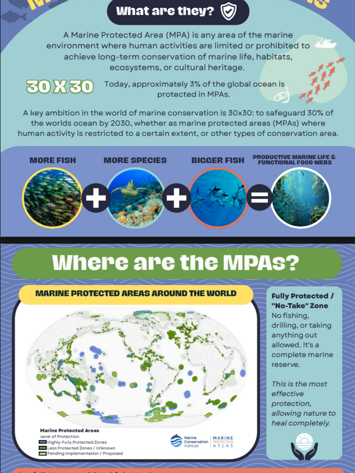 Infographic about Marine Protected Areas, types, and global distribution maps.